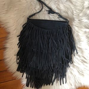 Leather suede fringed purse
